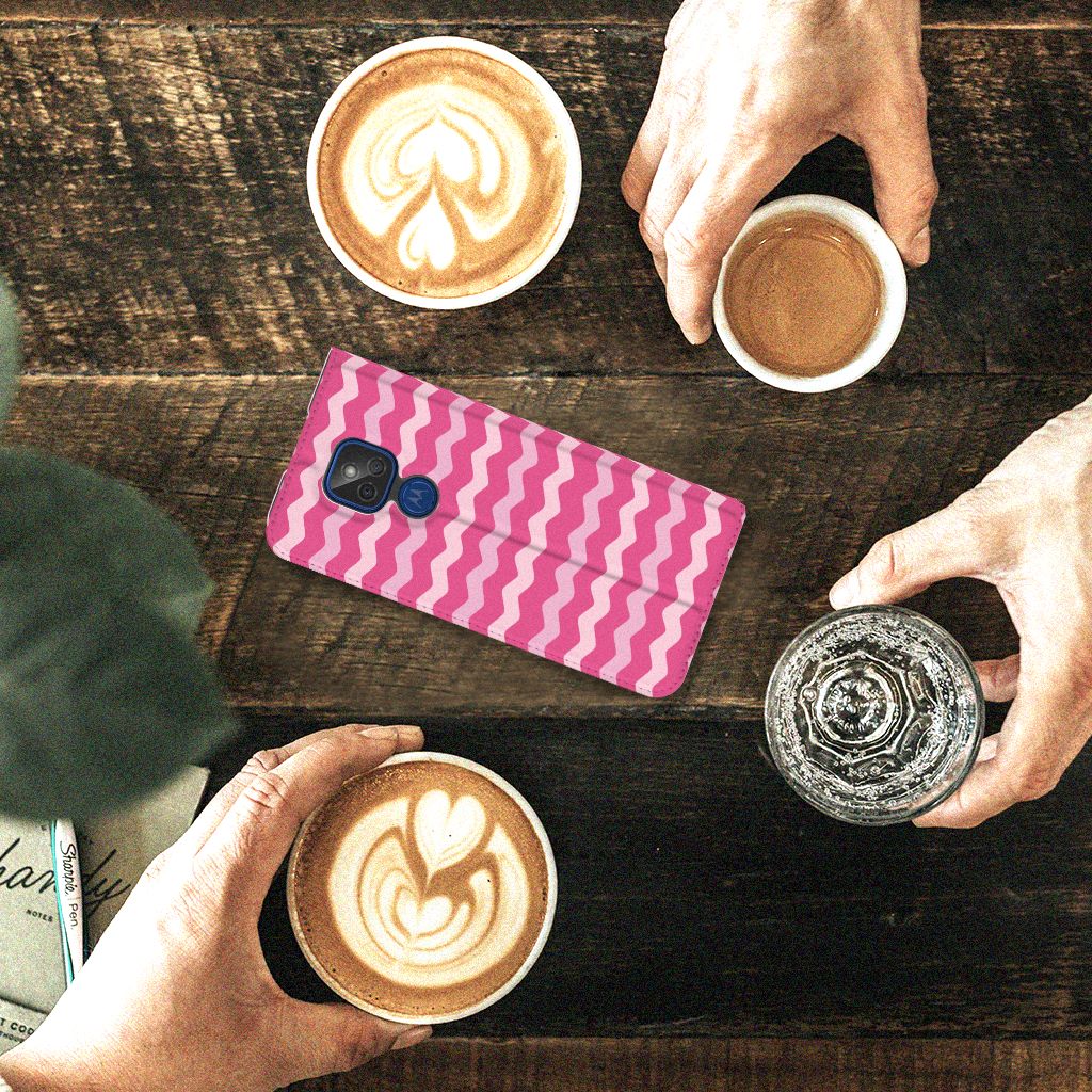 Motorola Moto G9 Play Hoesje met Magneet Waves Pink
