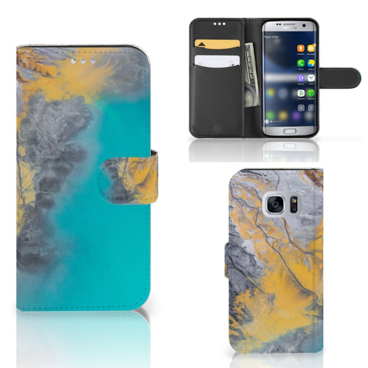 Samsung Galaxy S7 Bookcase Marble Blue Gold