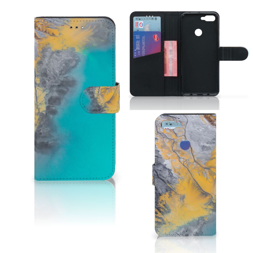 Huawei P Smart Bookcase Marble Blue Gold