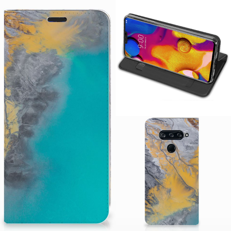 LG V40 Thinq Standcase Marble Blue Gold