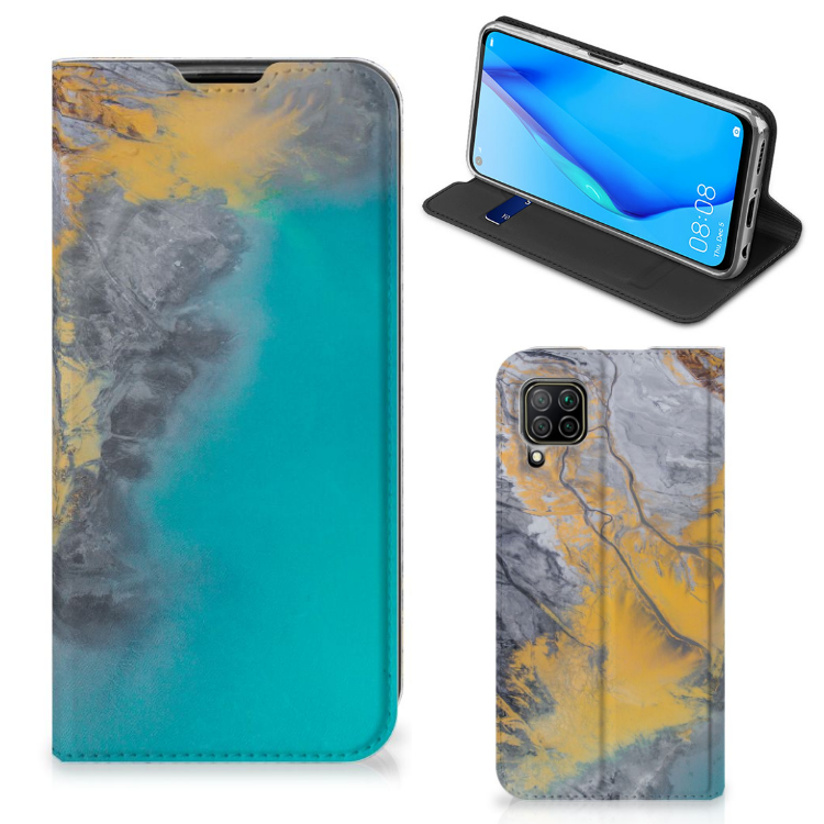 Huawei P40 Lite Standcase Marble Blue Gold