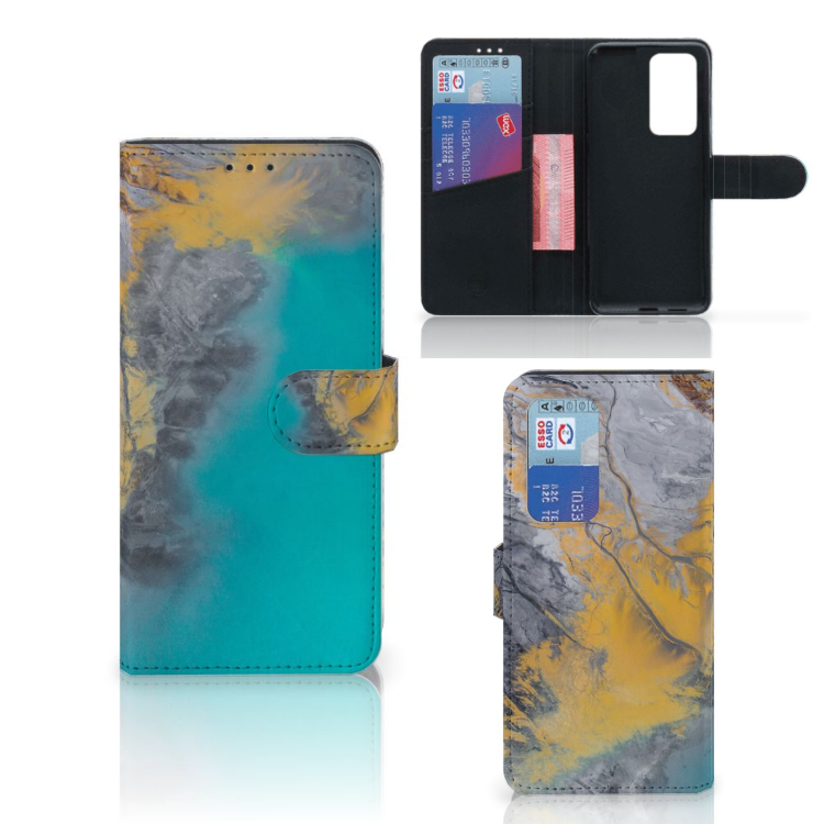 Huawei P40 Pro Bookcase Marble Blue Gold