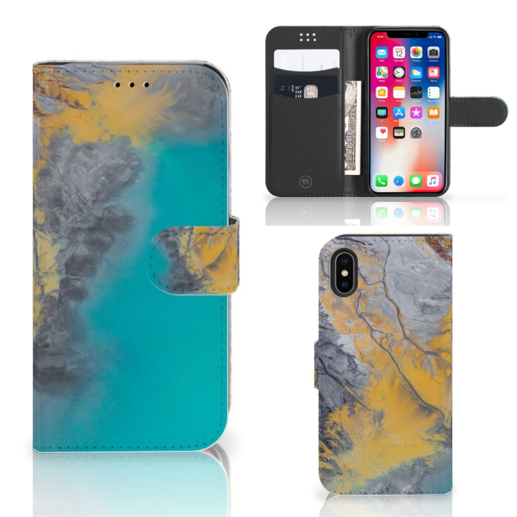 Apple iPhone X | Xs Bookcase Marble Blue Gold