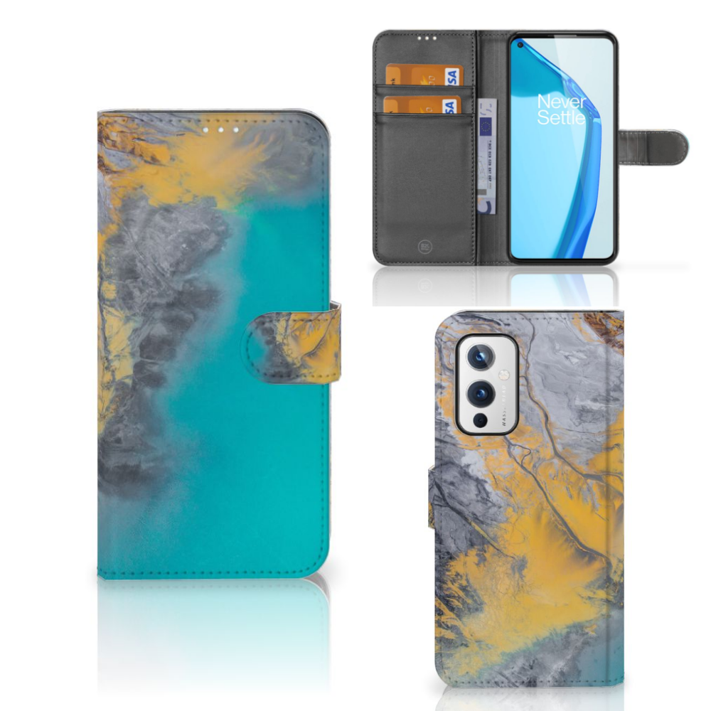 OnePlus 9 Bookcase Marble Blue Gold