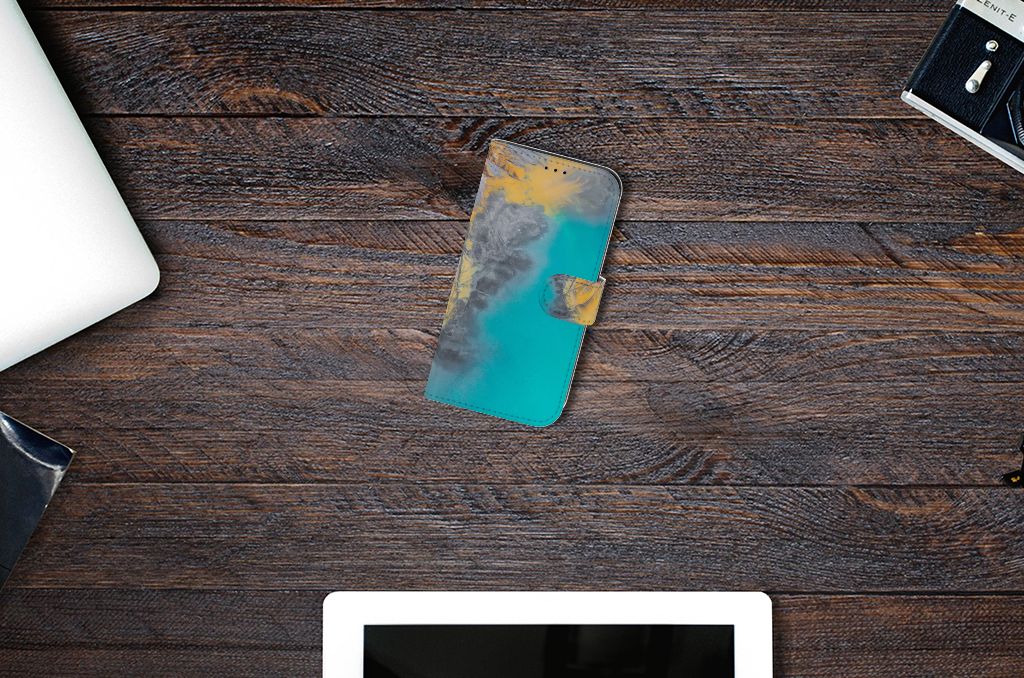 Apple iPhone 13 Bookcase Marble Blue Gold