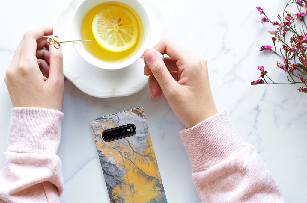 Samsung Galaxy S10 Standcase Marble Blue Gold