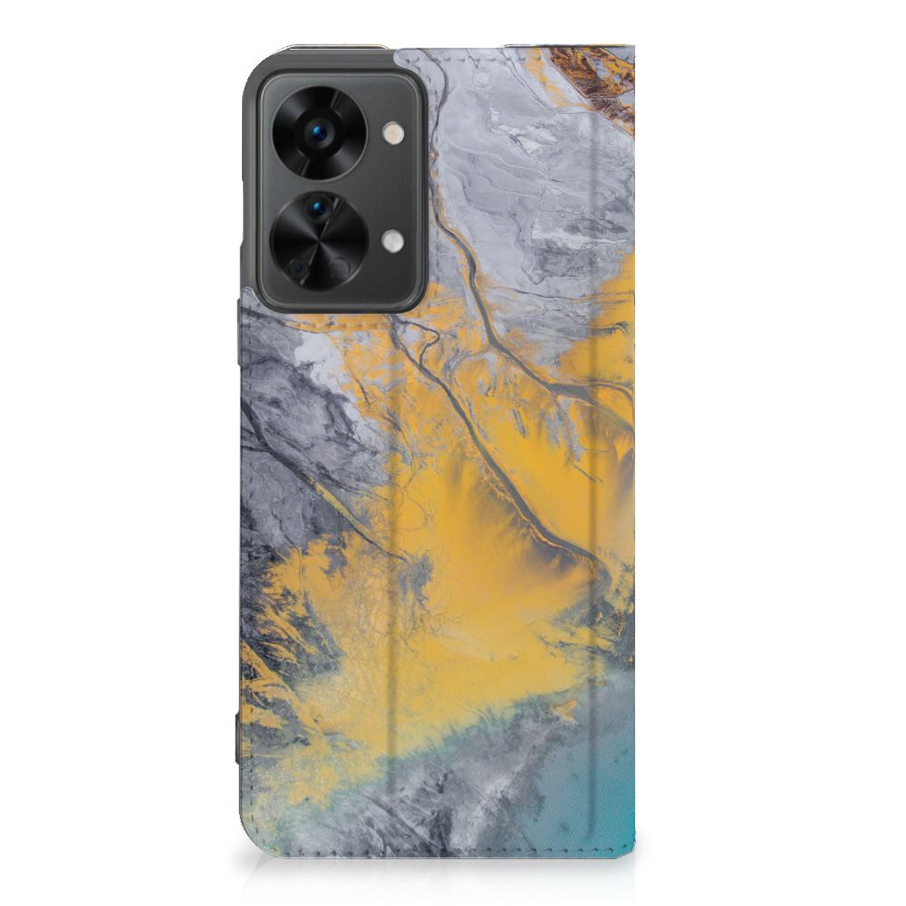 OnePlus Nord 2T Standcase Marble Blue Gold