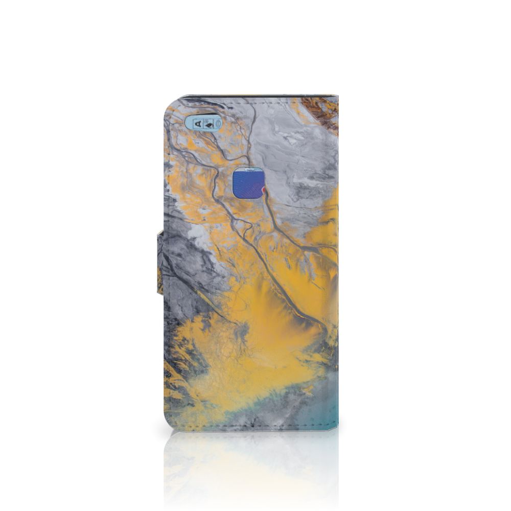Huawei P10 Lite Bookcase Marble Blue Gold
