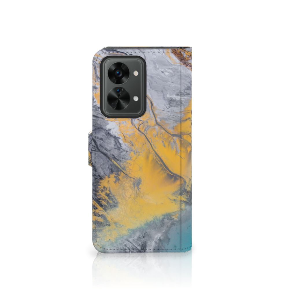 OnePlus Nord 2T Bookcase Marble Blue Gold