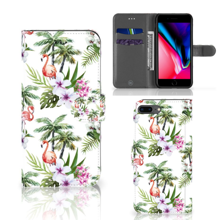 Apple iPhone 7 Plus | 8 Plus Boekhoesje Design Flamingo Palms