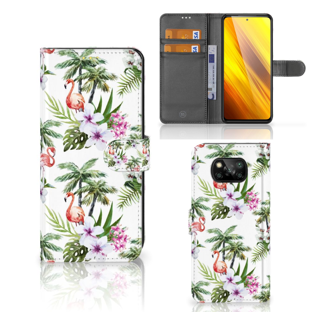 Xiaomi Poco X3 | Poco X3 Pro Telefoonhoesje met Pasjes Flamingo Palms