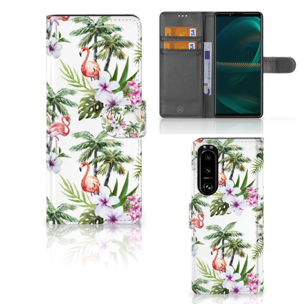Sony Xperia 5III Telefoonhoesje met Pasjes Flamingo Palms
