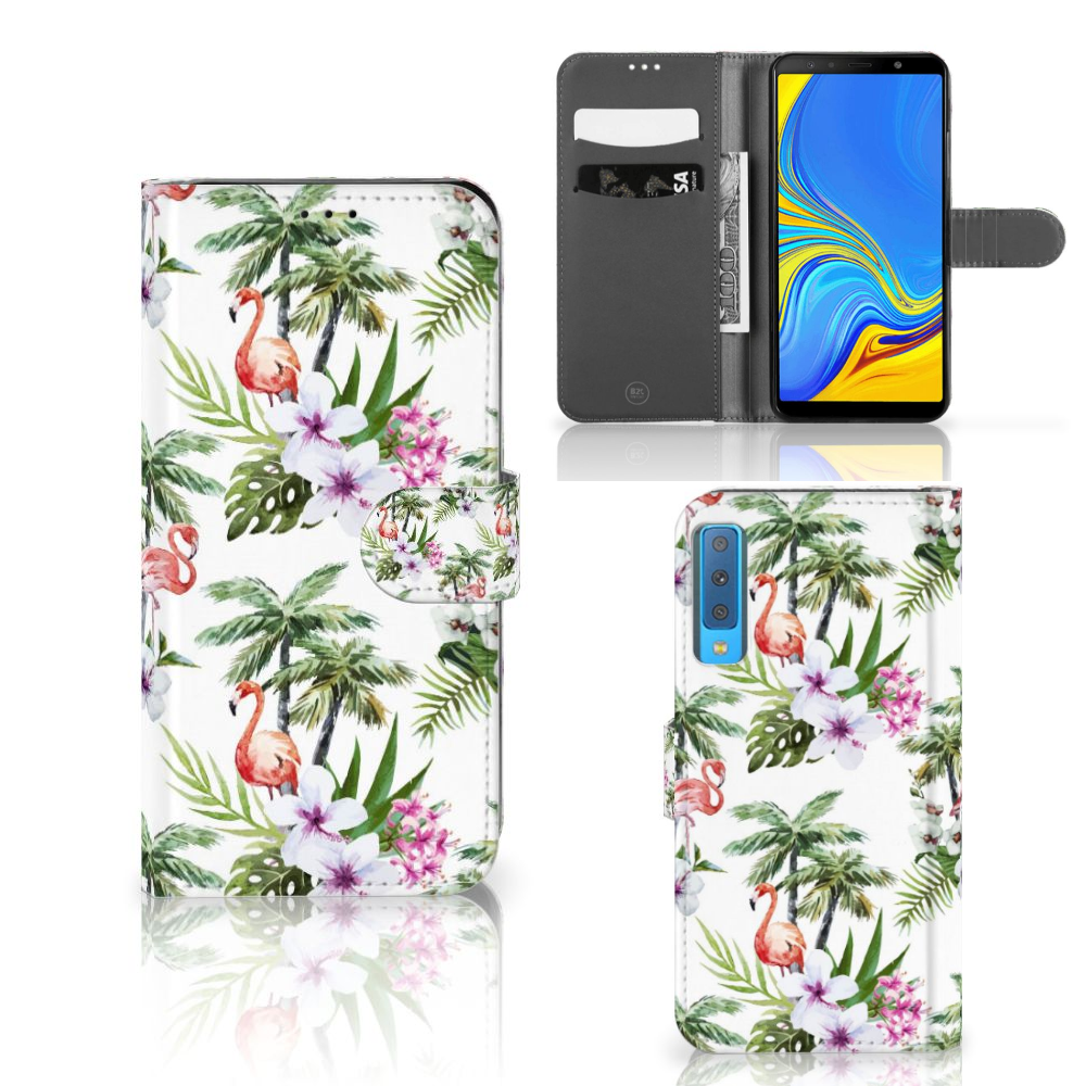 Samsung Galaxy A7 (2018) Telefoonhoesje met Pasjes Flamingo Palms