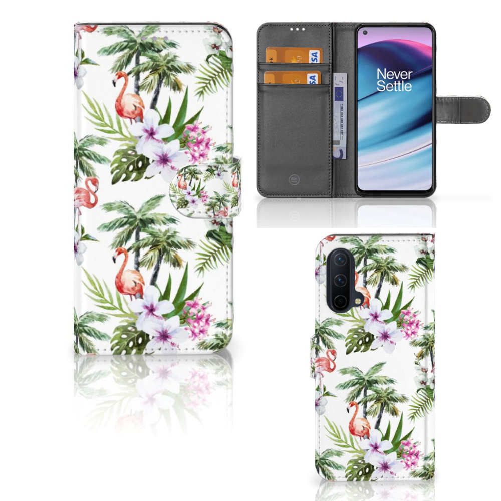 OnePlus Nord CE 5G Telefoonhoesje met Pasjes Flamingo Palms