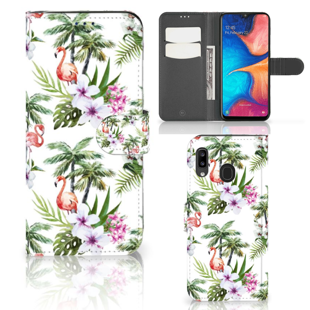 Samsung Galaxy A30 Telefoonhoesje met Pasjes Flamingo Palms