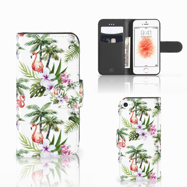 Apple iPhone 5 | 5s | SE Telefoonhoesje met Pasjes Flamingo Palms