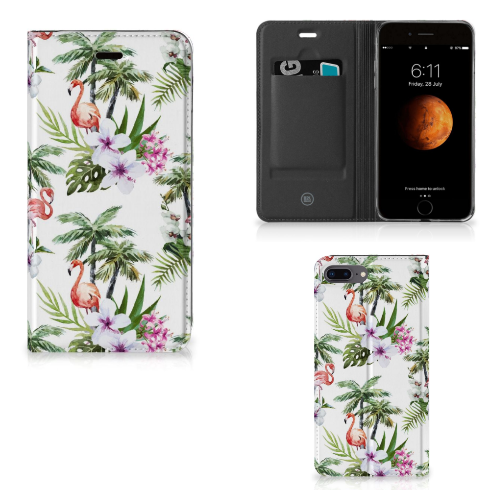 Apple iPhone 7 Plus | 8 Plus Standcase Hoesje Design Flamingo Palms