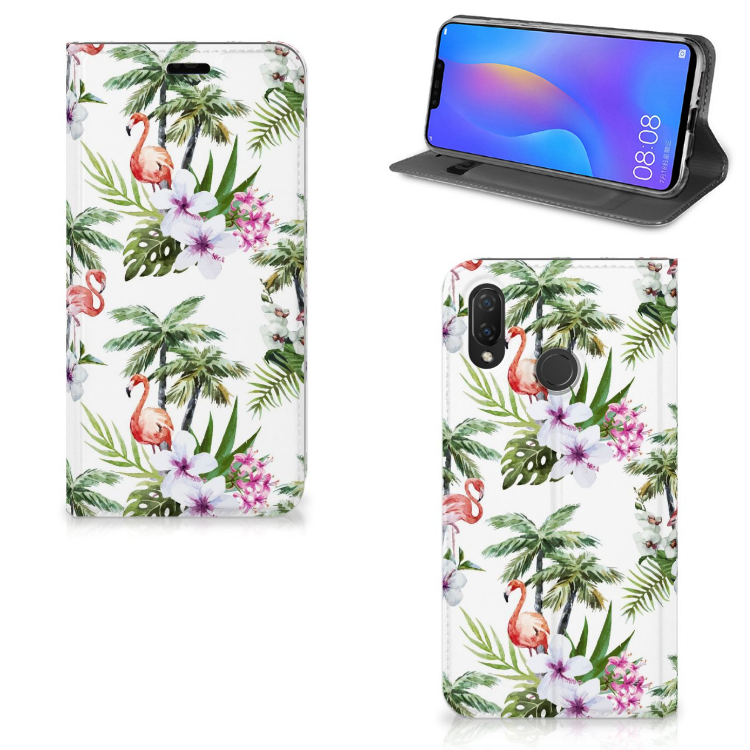 Huawei P Smart Plus Standcase Hoesje Design Flamingo Palms
