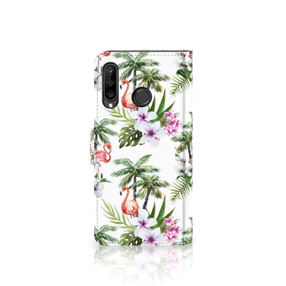 Huawei P30 Lite (2020) Telefoonhoesje met Pasjes Flamingo Palms