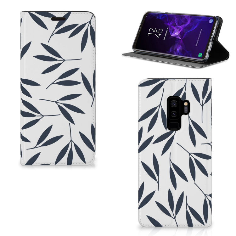 Samsung Galaxy S9 Plus Standcase Hoesje Design Leaves Blue
