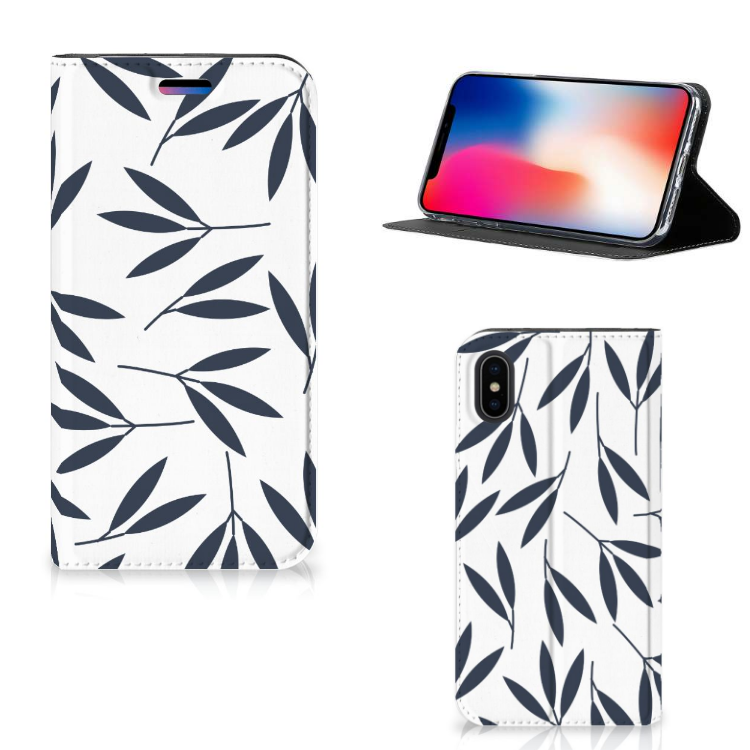 Apple iPhone X | Xs Standcase Hoesje Design Leaves Blue