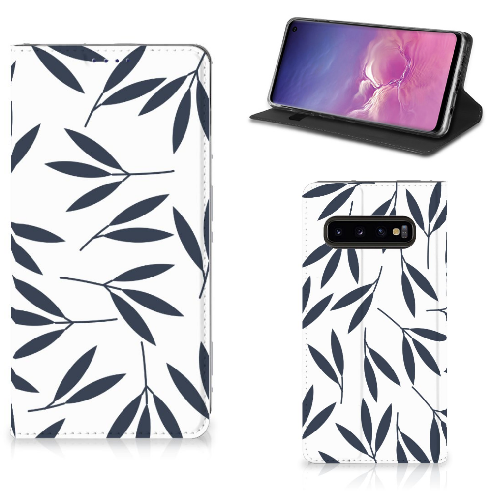 Samsung Galaxy S10 Standcase Hoesje Design Leaves Blue