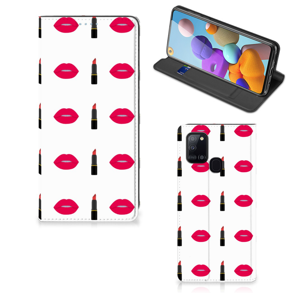 Samsung Galaxy A21s Hoesje met Magneet Lipstick Kiss
