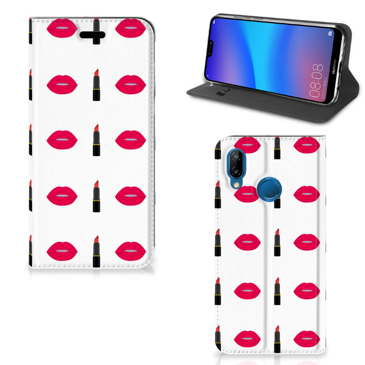 Huawei P20 Lite Hoesje met Magneet Lipstick Kiss