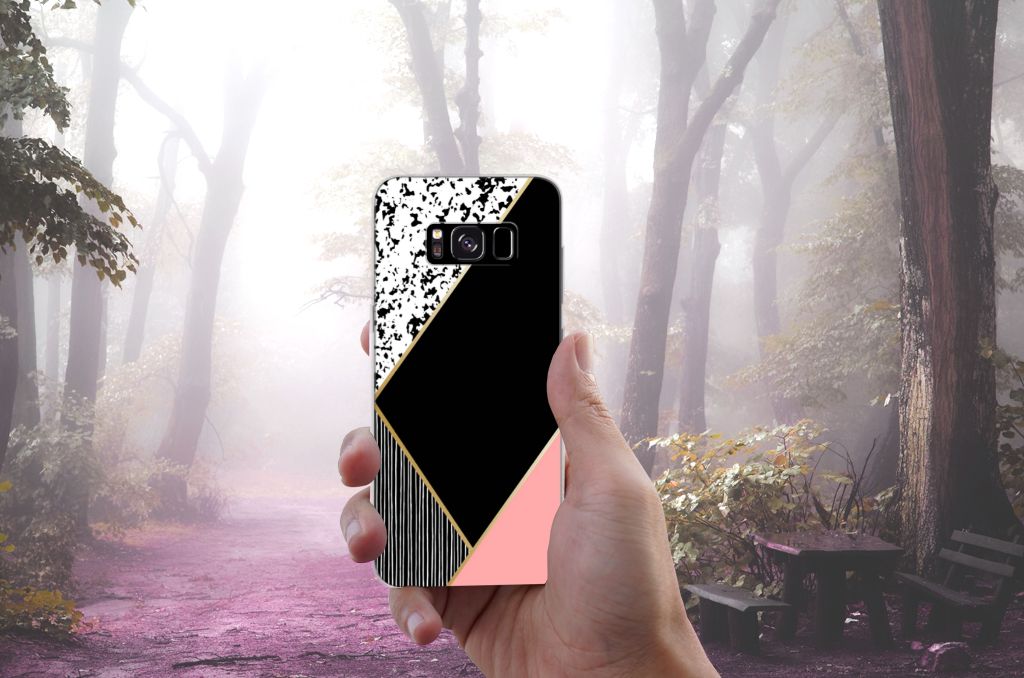 Samsung Galaxy S8 TPU Hoesje Zwart Roze Vormen