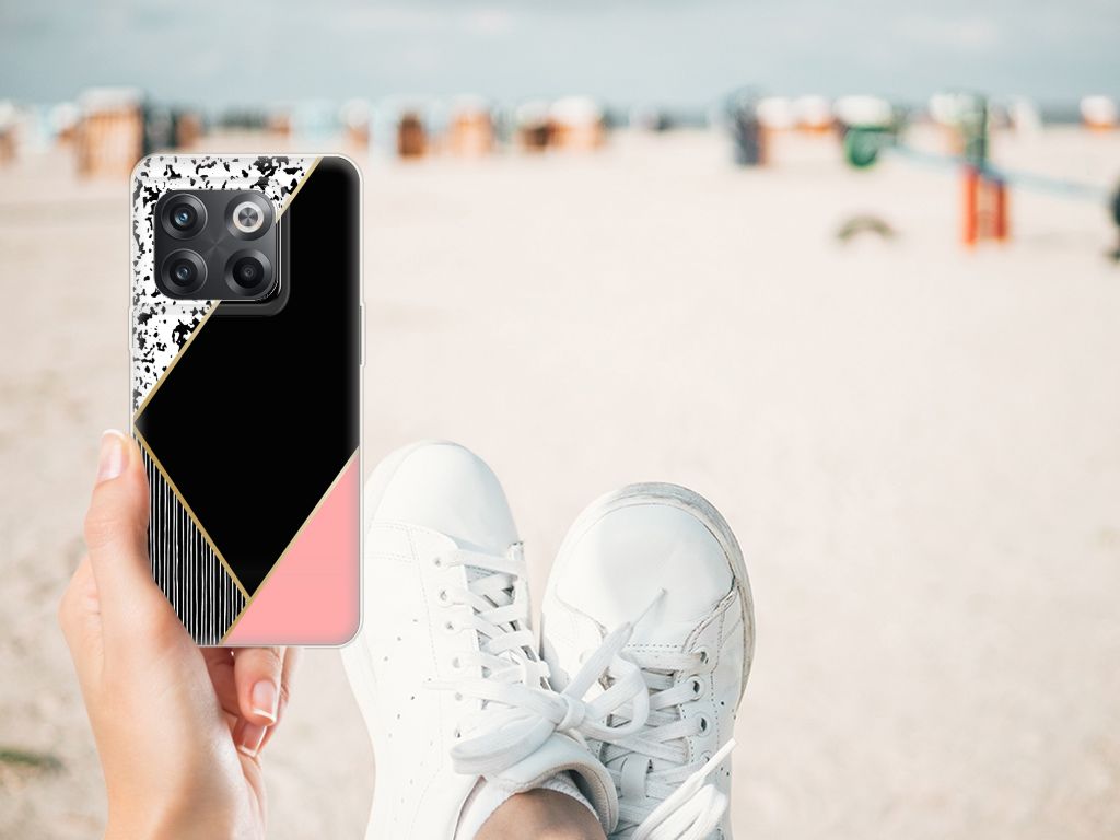 OnePlus 10T TPU Hoesje Zwart Roze Vormen