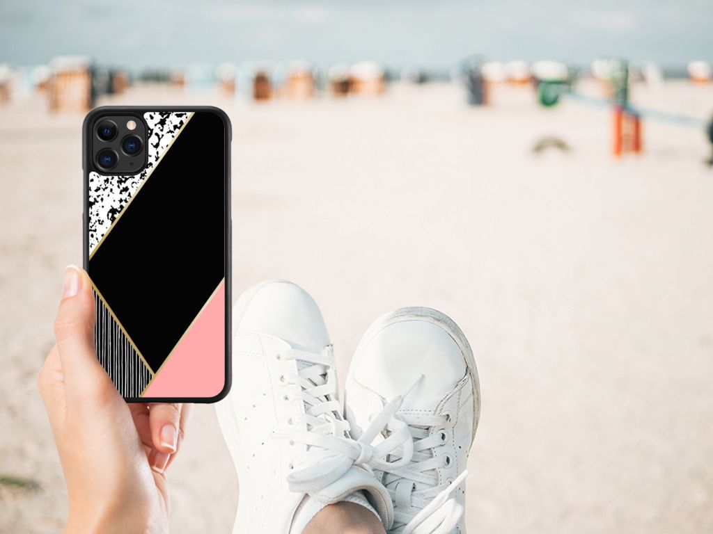 Apple iPhone 11 Pro Max Grip Case Zwart Roze Vormen