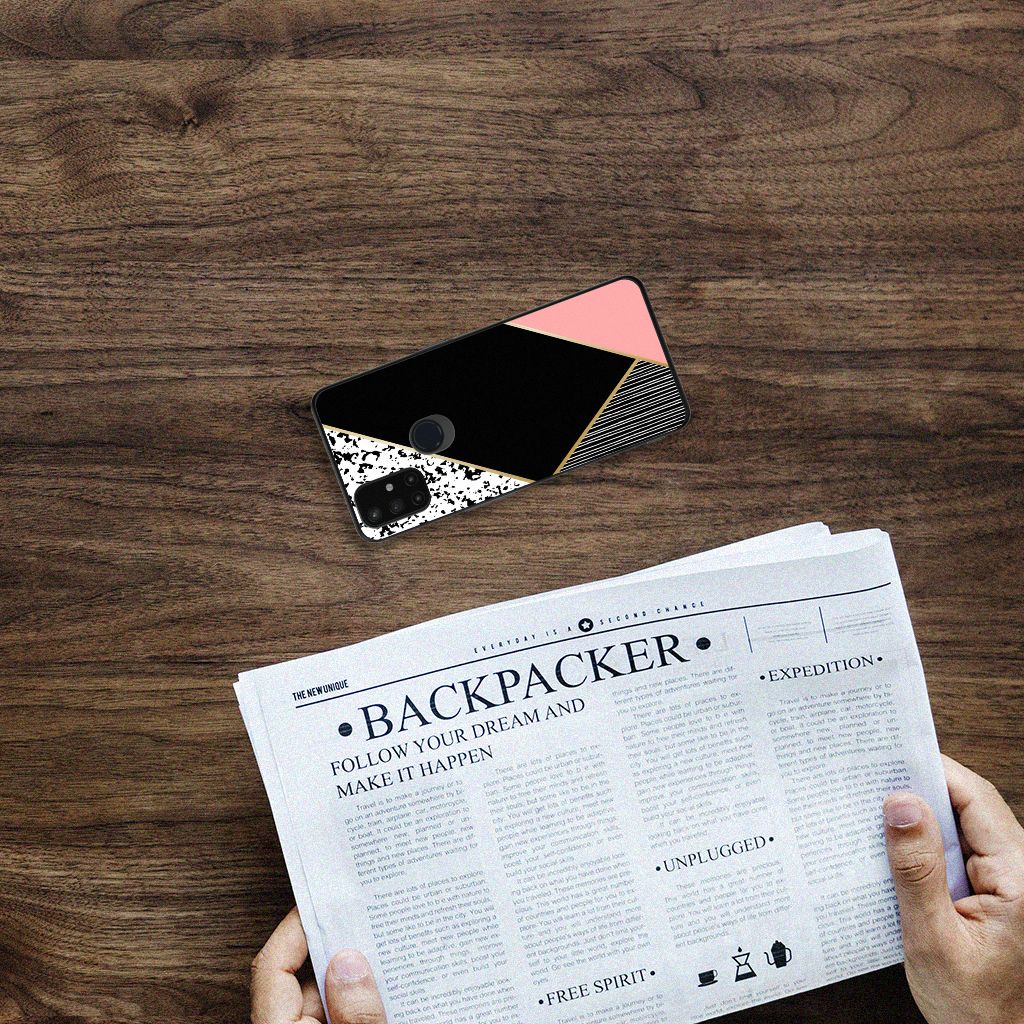 OnePlus Nord N10 5G Backcover Zwart Roze Vormen