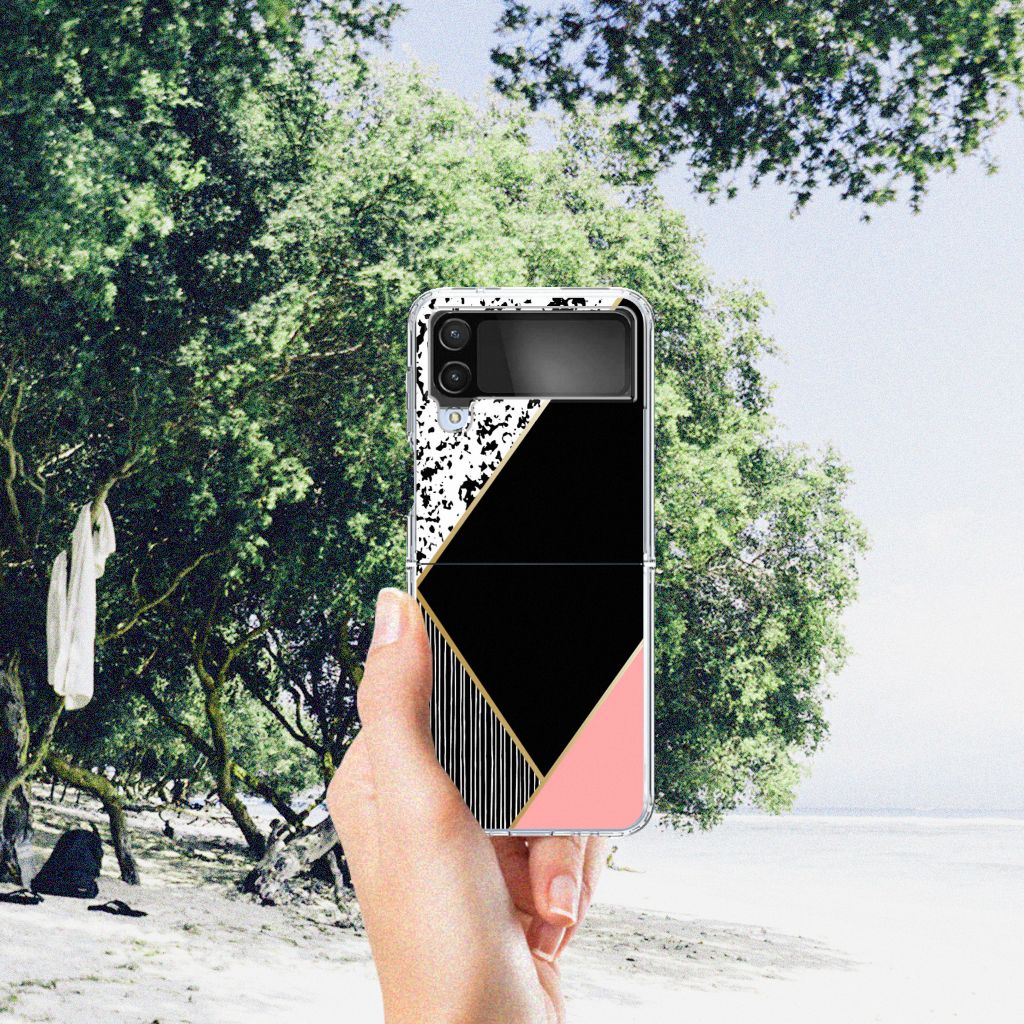Samsung Galaxy Z Flip 4 TPU Hoesje Zwart Roze Vormen