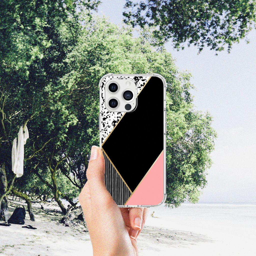iPhone 13 Pro Max Shockproof Case Zwart Roze Vormen