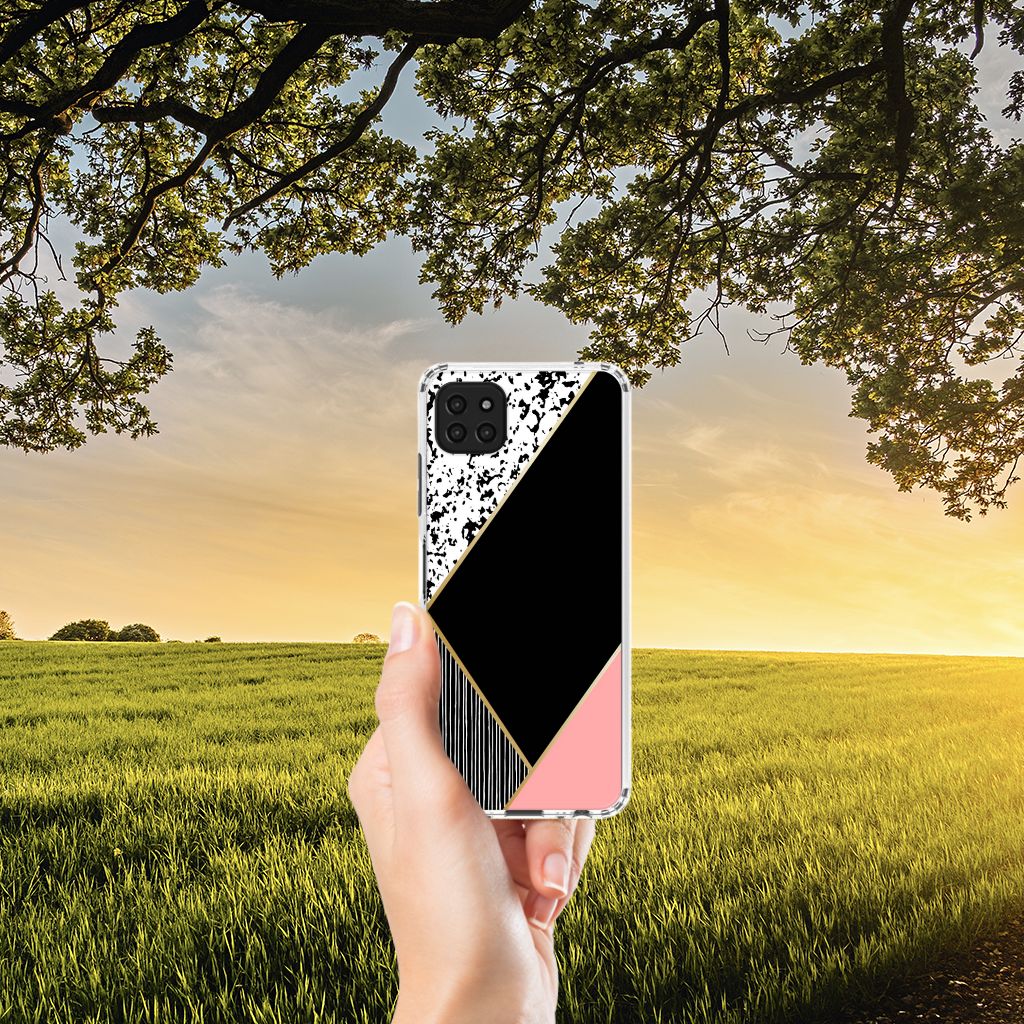 Samsung Galaxy A22 5G Shockproof Case Zwart Roze Vormen