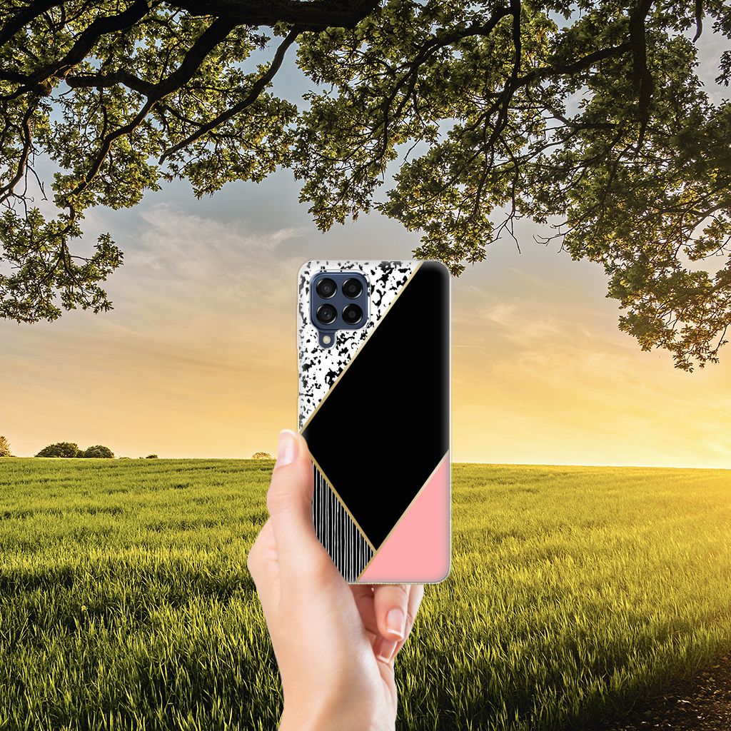 Samsung Galaxy M53 TPU Hoesje Zwart Roze Vormen