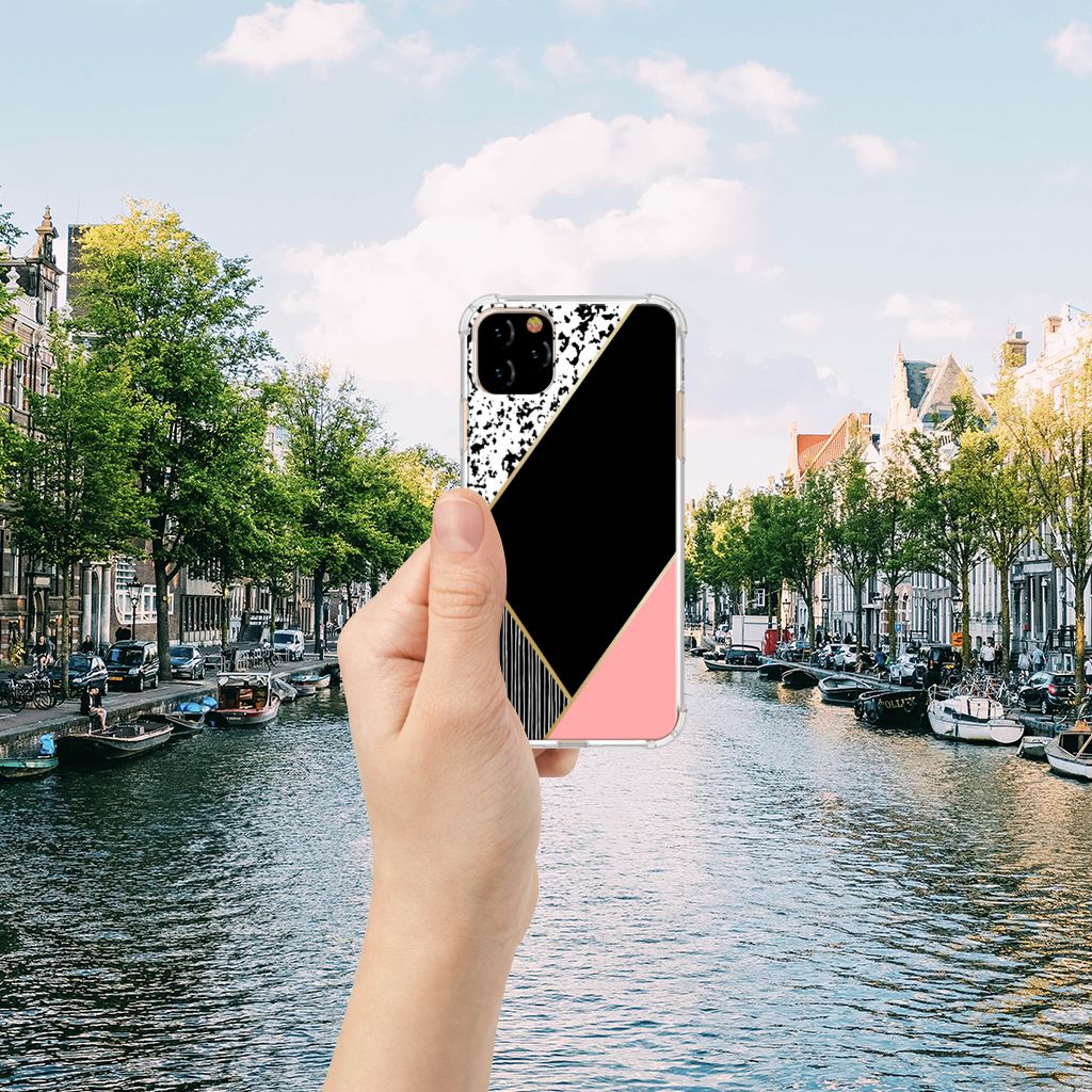 Apple iPhone 11 Pro Max Shockproof Case Zwart Roze Vormen