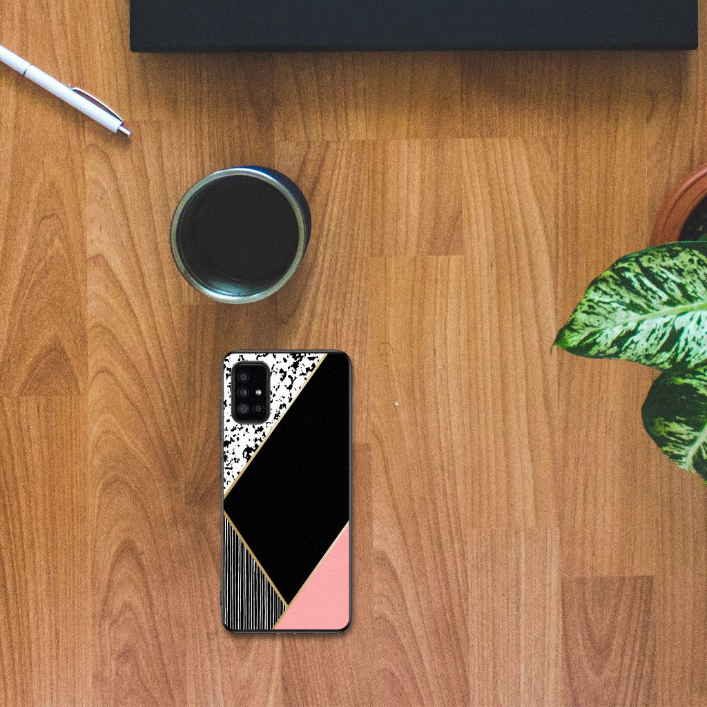 Samsung Galaxy A51 Grip Case Zwart Roze Vormen