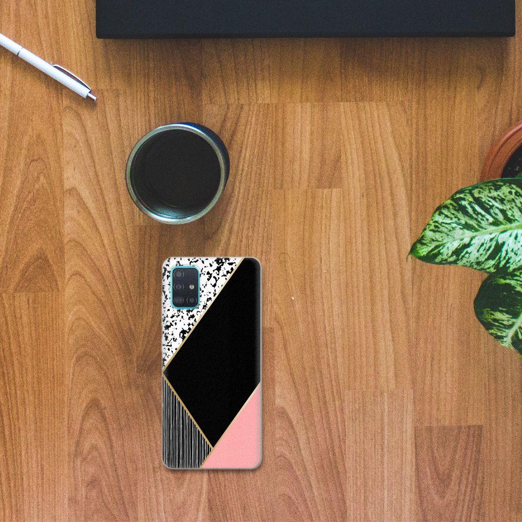 Samsung Galaxy A51 TPU Hoesje Zwart Roze Vormen