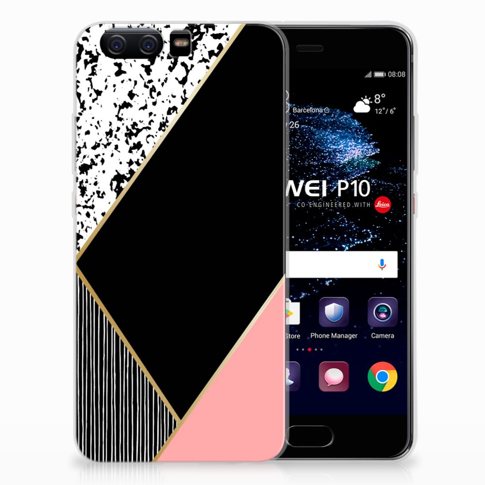 Huawei P10 TPU Hoesje Zwart Roze Vormen