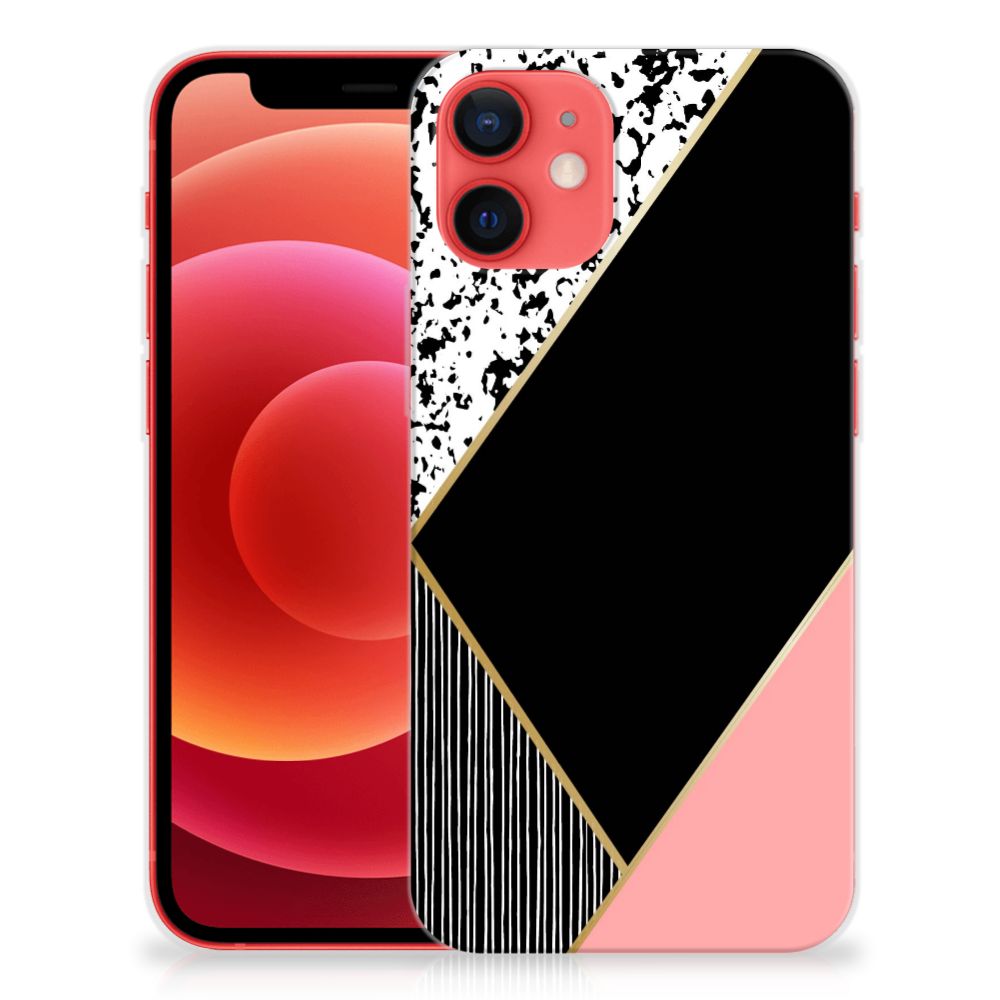 iPhone 12 Mini TPU Hoesje Zwart Roze Vormen