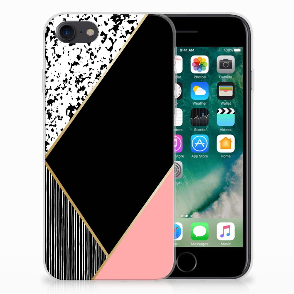 Apple iPhone 7 | 8 Uniek TPU Hoesje Black Pink Shapes