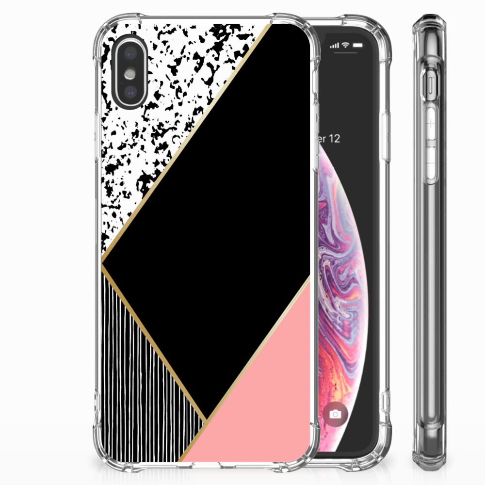 Apple iPhone Xs Max Uniek TPU Hoesje Black Pink Shapes