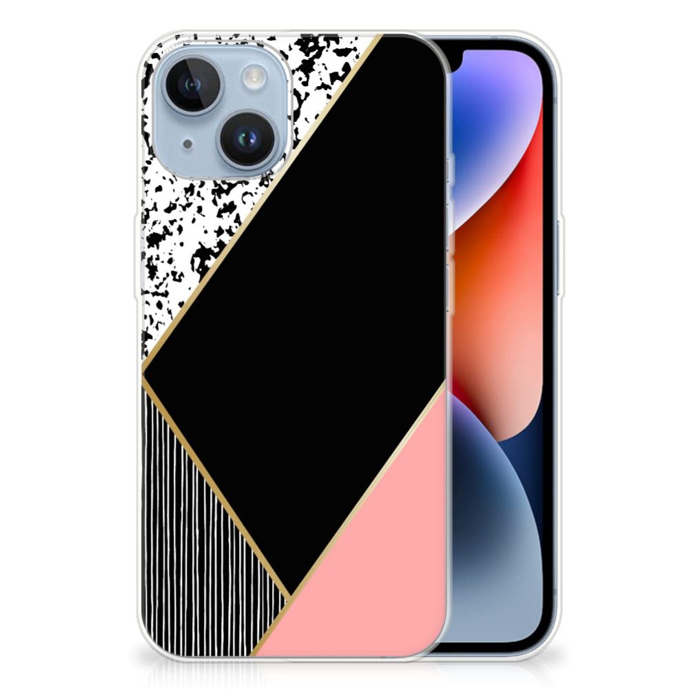 Apple iPhone 14 TPU Hoesje Zwart Roze Vormen