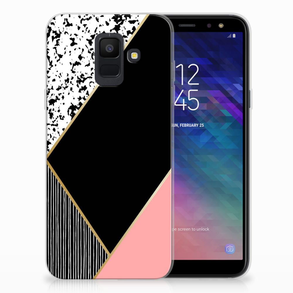 Samsung Galaxy A6 (2018) TPU Hoesje Zwart Roze Vormen