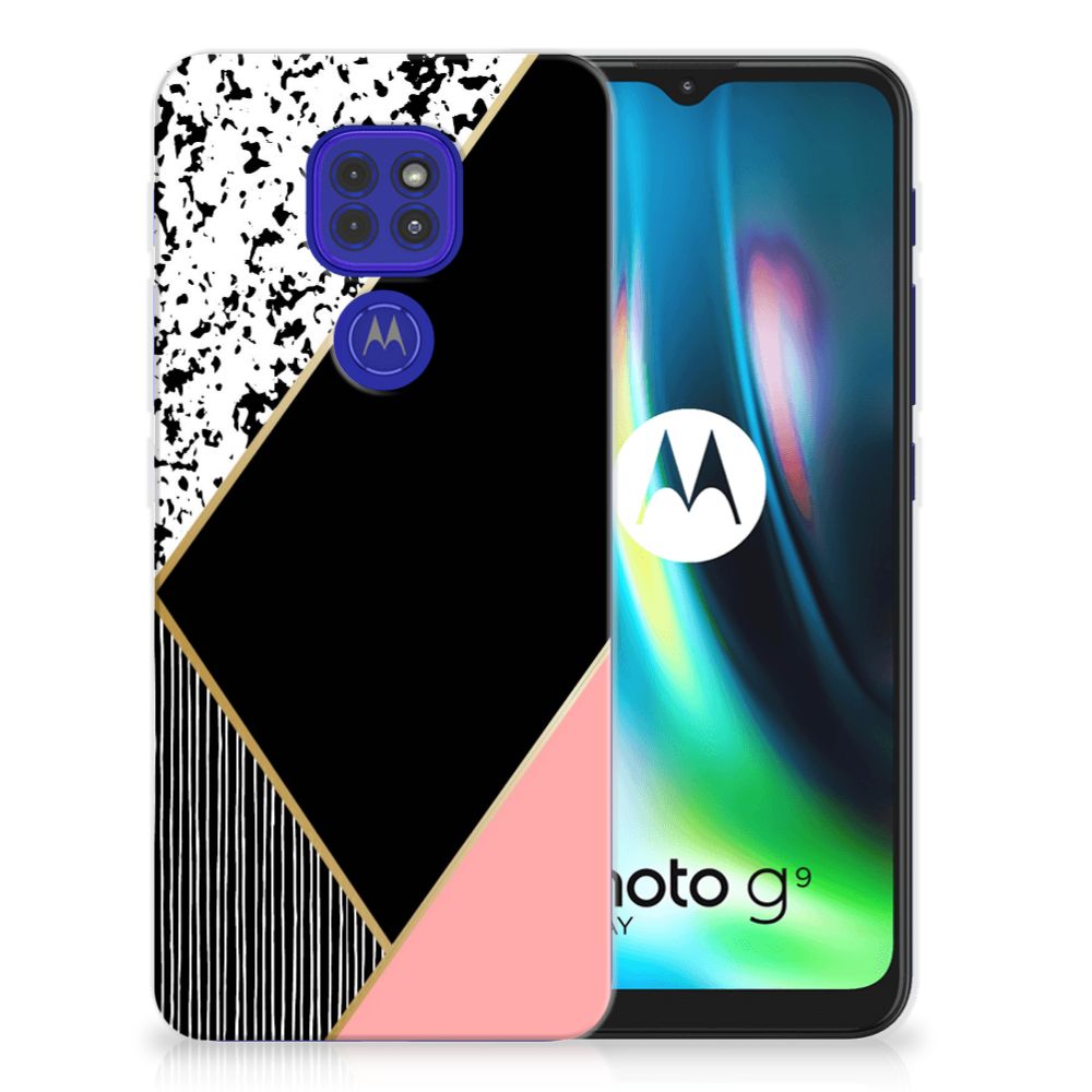 Motorola Moto G9 Play | E7 Plus TPU Hoesje Zwart Roze Vormen