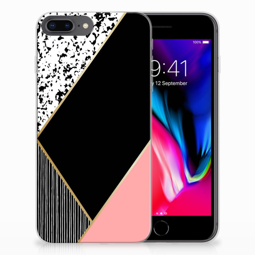 Apple iPhone 7 Plus | 8 Plus Uniek TPU Hoesje Black Pink Shapes