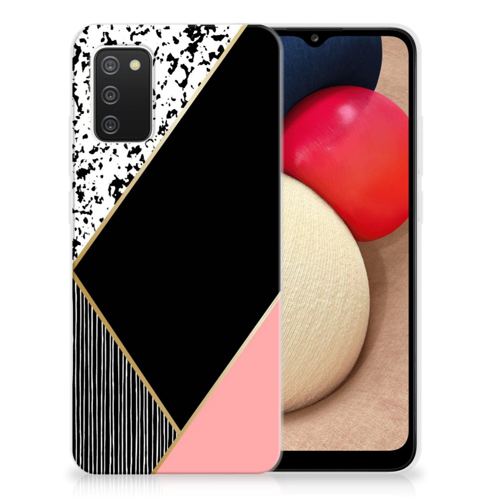 Samsung Galaxy A02s TPU Hoesje Zwart Roze Vormen