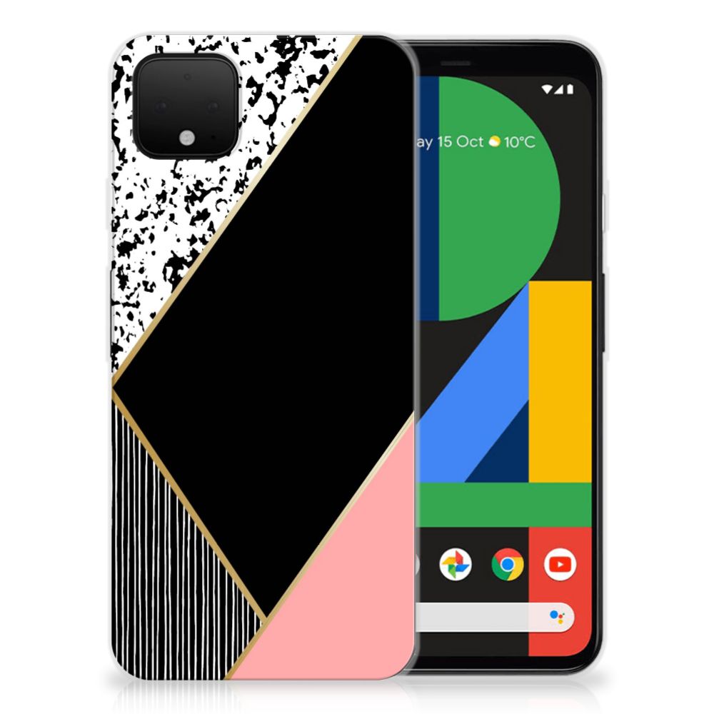 Google Pixel 4 XL TPU Hoesje Zwart Roze Vormen