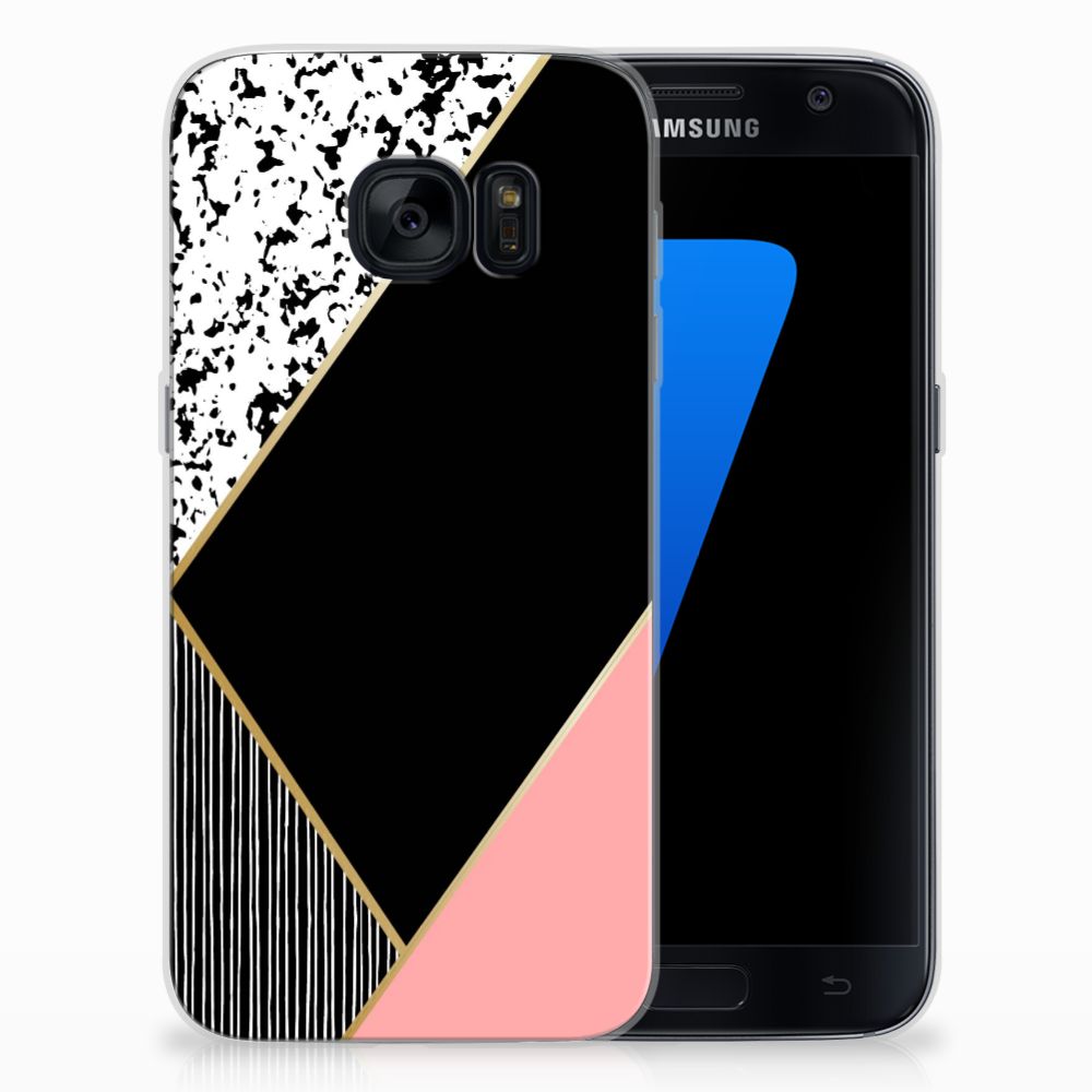 Samsung Galaxy S7 Uniek TPU Hoesje Black Pink Shapes